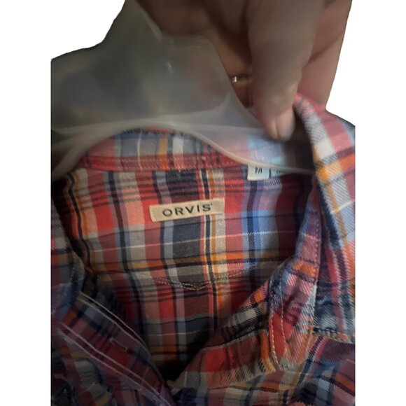 Orvis Women's Medium Plaid Flannel Button Down Shirt Western Style Blue and Red - Picture 4 of 4